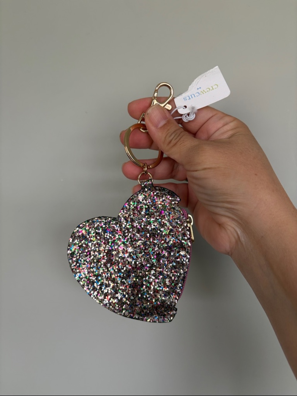 Crewcuts Glitter Heart Key & Coin Pouch - Multicolor Glitter with Gold Hardware